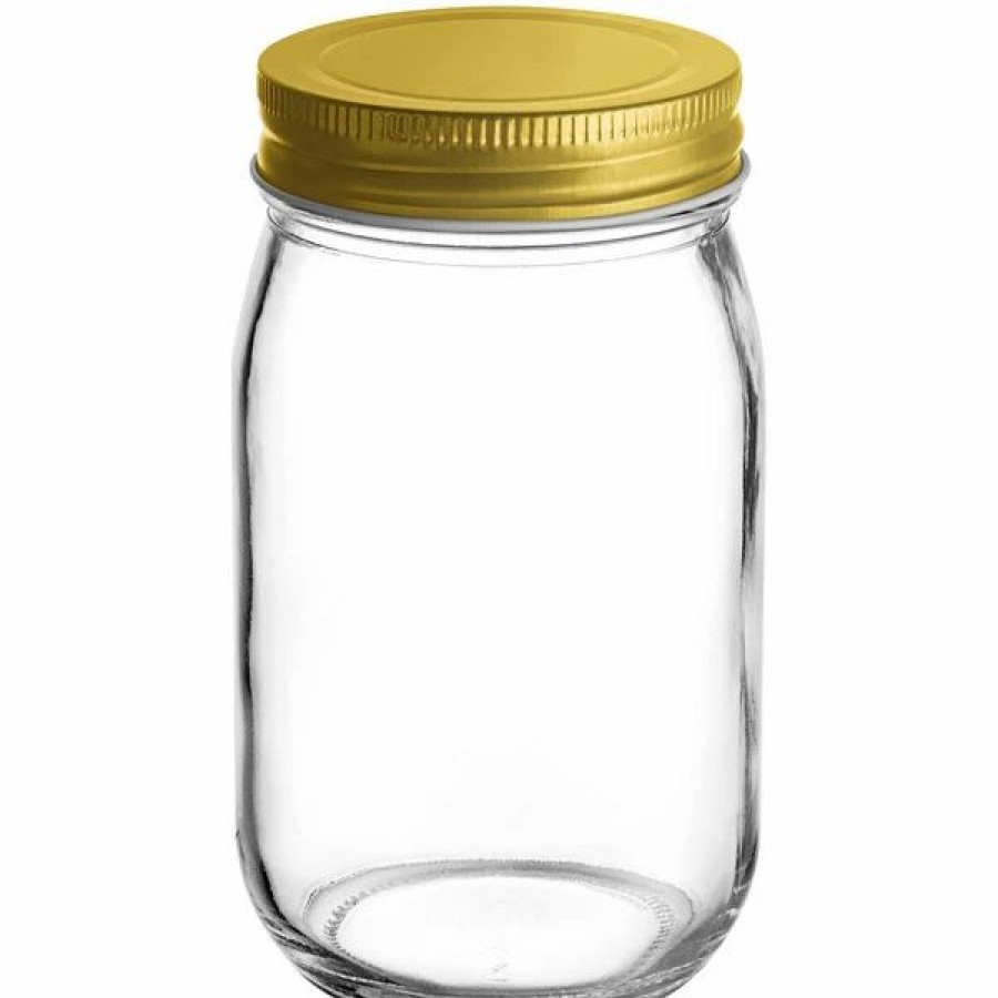 Glassware * | Acopa Rustic Charm 16 Oz. Drinking / Mason Jar With Gold Metal Lid 12/Case