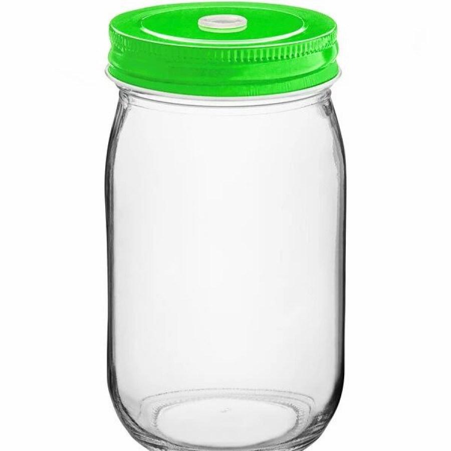 Glassware * | Acopa Rustic Charm 16 Oz. Drinking Jar With Green Metal Lid With Straw Hole 12/Case