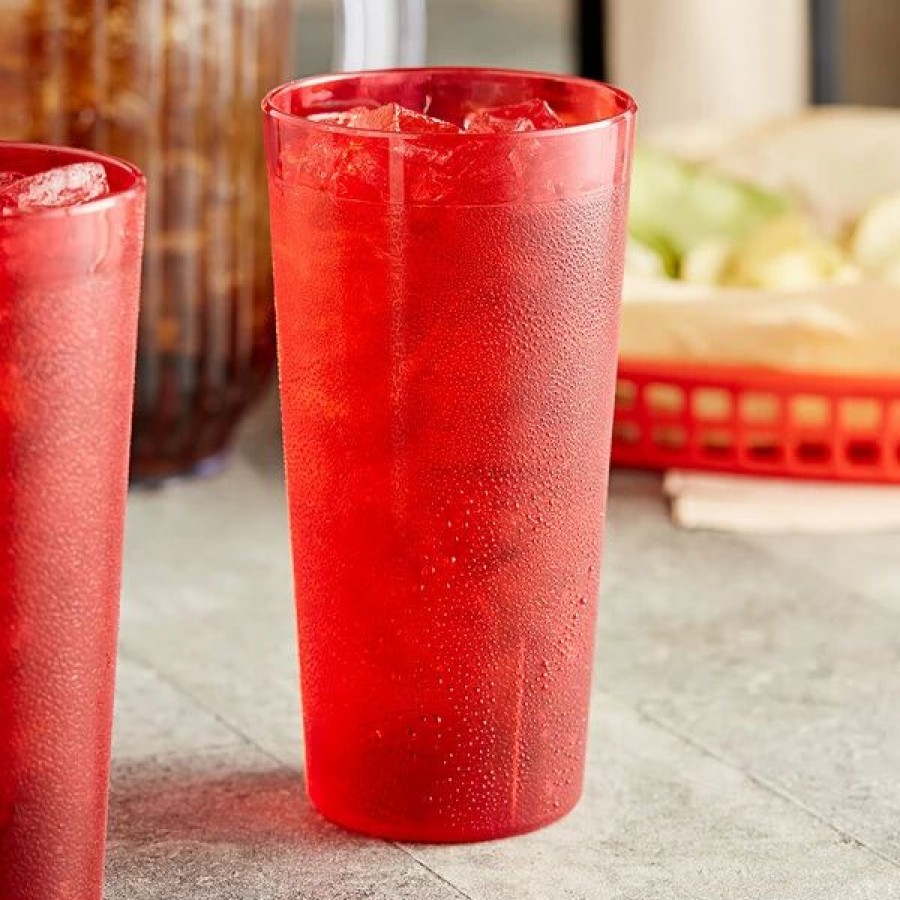 Reusable Plastic Beverageware * | Choice 20 Oz. Red San Plastic Pebbled Tumbler 12/Pack