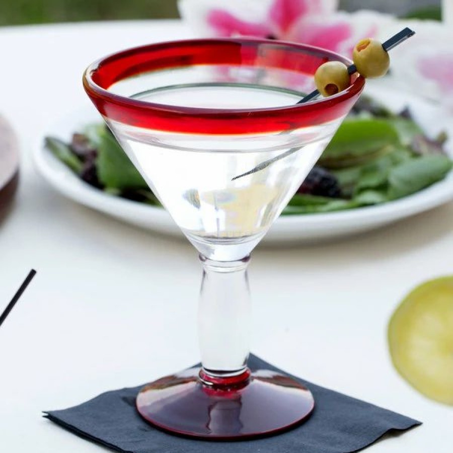 Novelty & Specialty Beverageware * | Libbey 92305R Aruba 10 Oz. Customizable Martini Glass With Red Rim And Base 12/Case