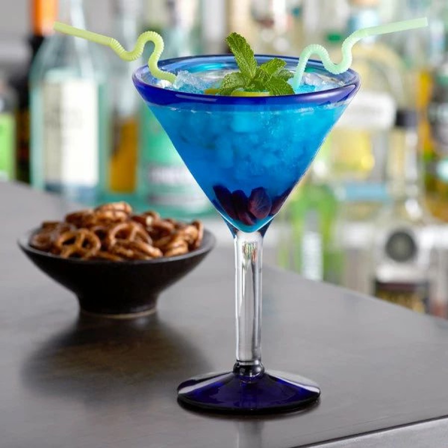 Novelty & Specialty Beverageware * | Acopa Tropic 24 Oz. Martini Glass With Blue Rim And Base 12/Case