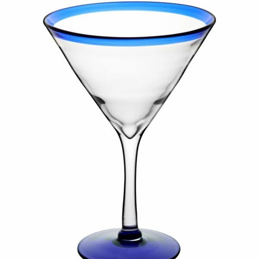 Novelty & Specialty Beverageware * | Acopa Tropic 24 Oz. Martini Glass With Blue Rim And Base 12/Case