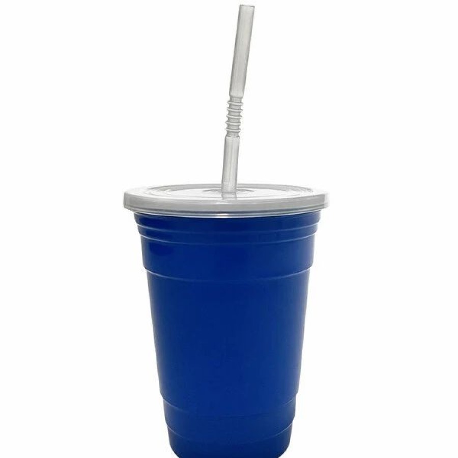 Reusable Plastic Beverageware * | Get Enterprises Get To-Go 16 Oz. Blue Plastic Reusable Tumbler, Lid, And Straw Set 24/Case