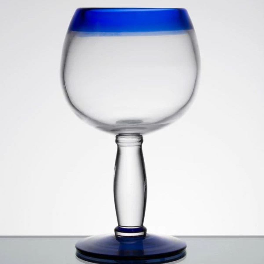 Novelty & Specialty Beverageware * | Libbey 92314 Aruba 21 Oz. Customizable Round Cocktail Glass With Cobalt Blue Rim And Base 12/Case