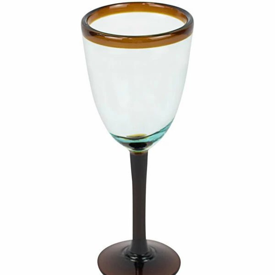 Glassware * | Kalalou 8 Oz. Recycled Wine Glass With Amber Rim And Stem 6/Case