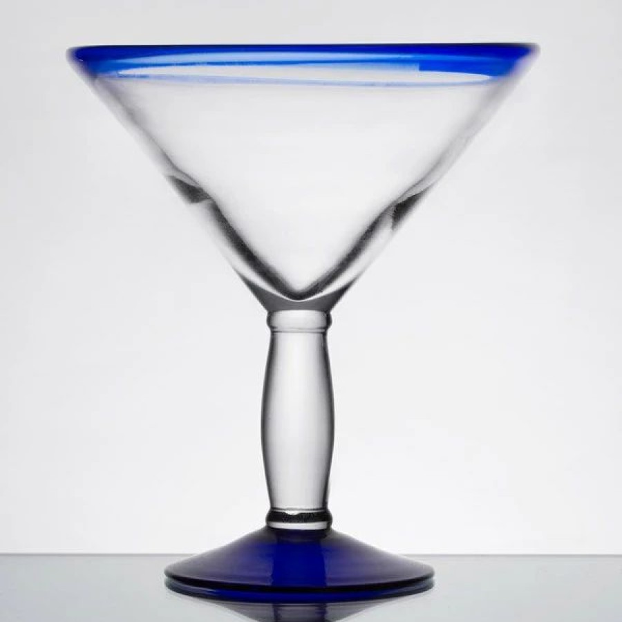 Novelty & Specialty Beverageware * | Libbey Aruba 24 Oz. Customizable Martini Glass With Cobalt Rim And Base 12/Case