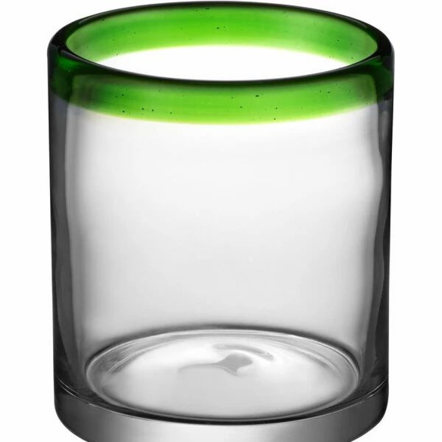 Novelty & Specialty Beverageware * | Acopa Tropic 12 Oz. Rocks / Old Fashioned Glass With Green Rim 12/Case