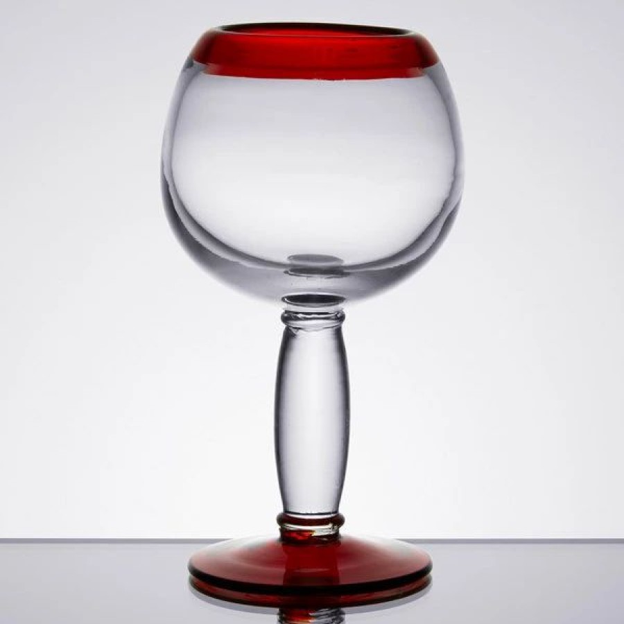 Novelty & Specialty Beverageware * | Libbey 92309R Aruba 16 Oz. Customizable Round Cocktail Glass With Red Rim And Base 12/Case