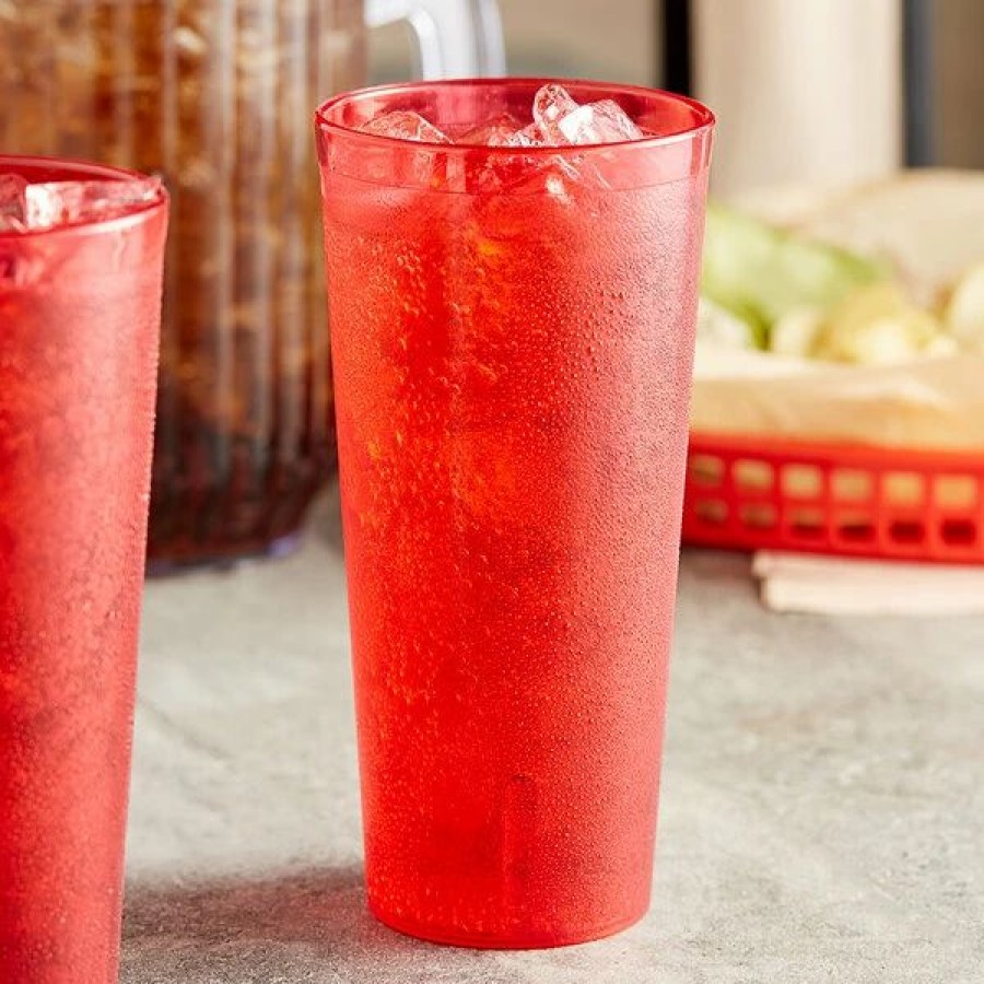 Reusable Plastic Beverageware * | Choice 24 Oz. Red San Plastic Pebbled Tumbler 12/Pack