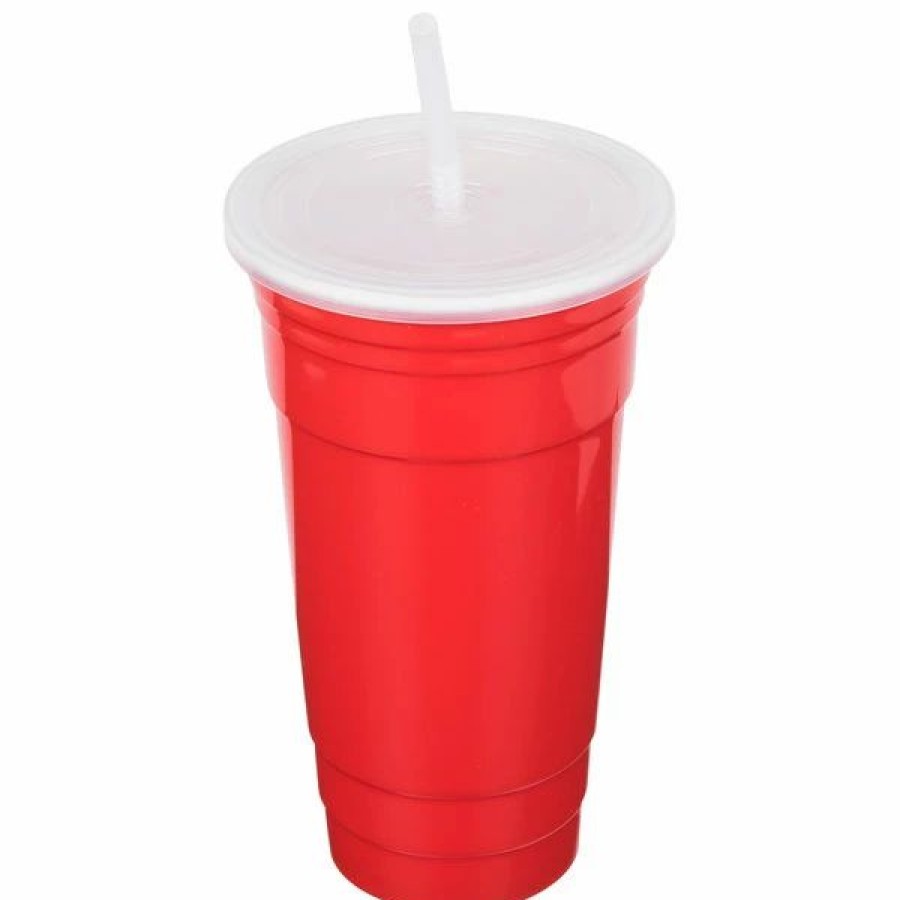 Reusable Plastic Beverageware * | Get Enterprises Get Sc-32-Set-R To-Go 32 Oz. Red Customizable Plastic Reusable Tumbler, Lid, And Straw Set 24/Case