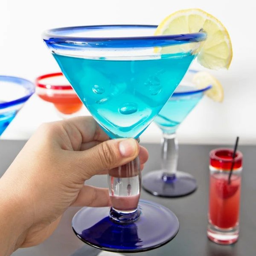 Novelty & Specialty Beverageware * | Libbey 92305 Aruba 10 Oz. Customizable Martini Glass With Cobalt Blue Rim And Base 12/Case