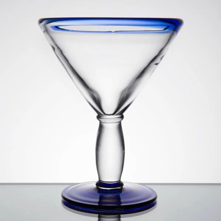 Novelty & Specialty Beverageware * | Libbey 92305 Aruba 10 Oz. Customizable Martini Glass With Cobalt Blue Rim And Base 12/Case