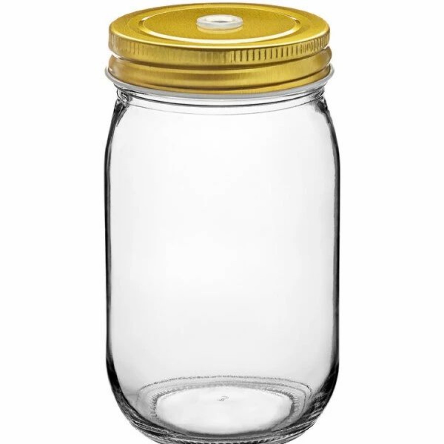 Glassware * | Acopa Rustic Charm 16 Oz. Drinking Jar With Gold Metal Lid With Straw Hole 12/Case