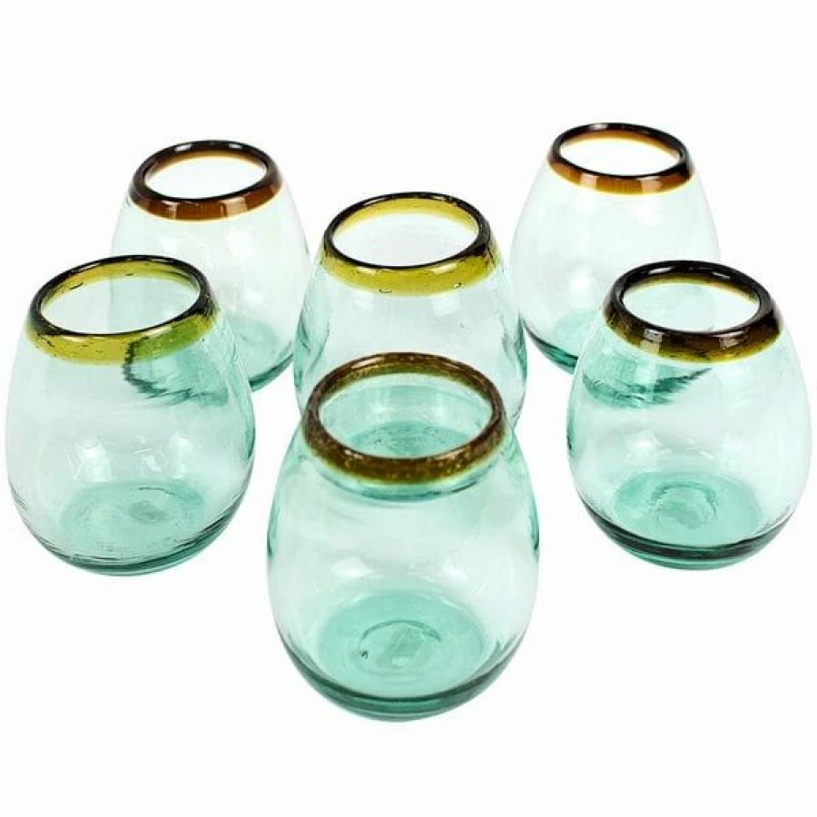 Glassware * | Kalalou 18 Oz. Recycled Stemless Wine Glass With Amber Rim 6/Case