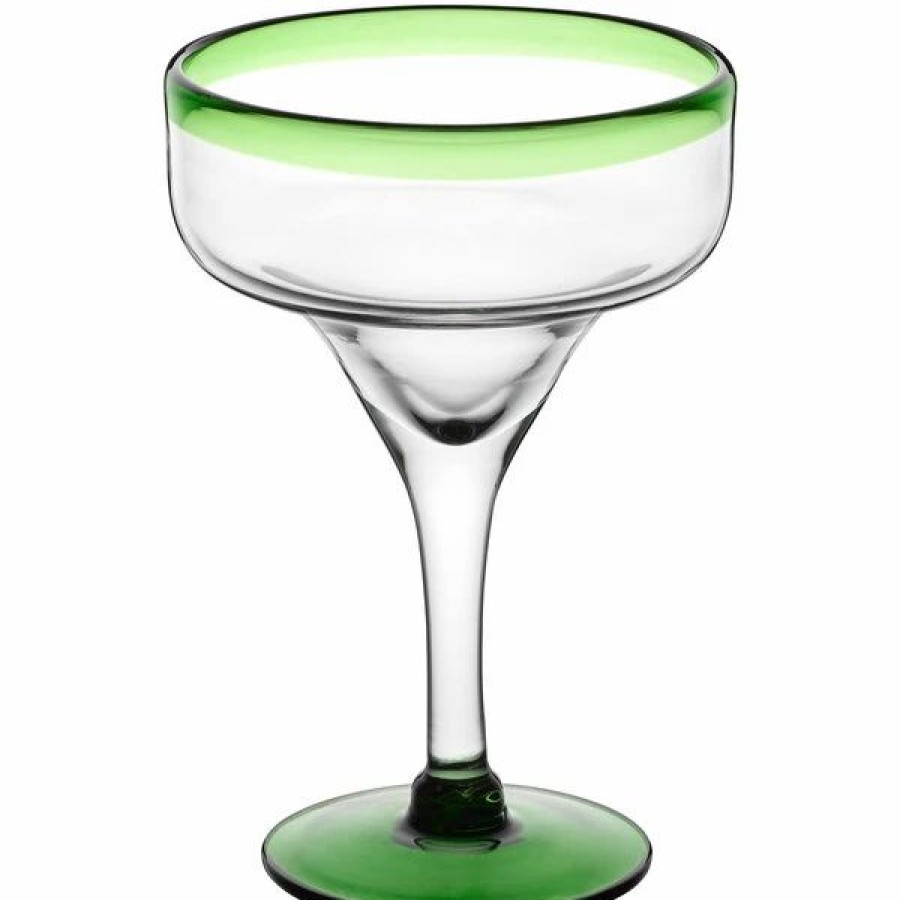 Novelty & Specialty Beverageware * | Acopa Tropic 12 Oz. Margarita Glass With Green Rim And Base 12/Case