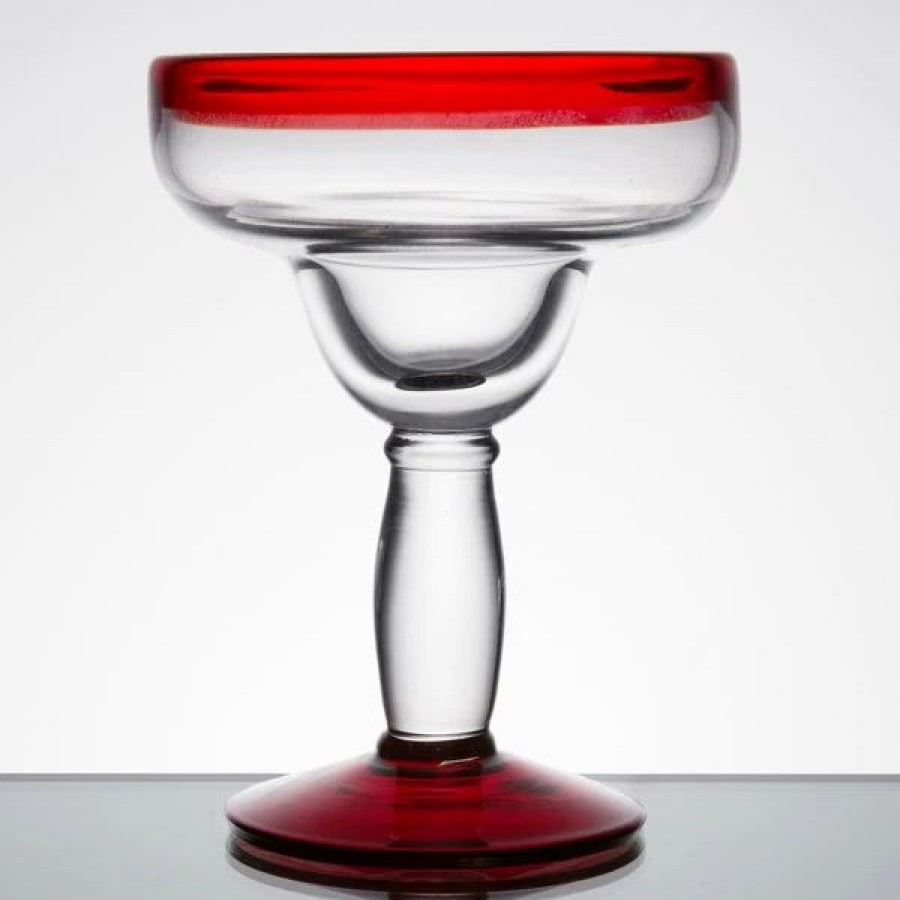 Novelty & Specialty Beverageware * | Libbey 92308R Aruba 12 Oz. Margarita Glass With Red Rim And Base 12/Case